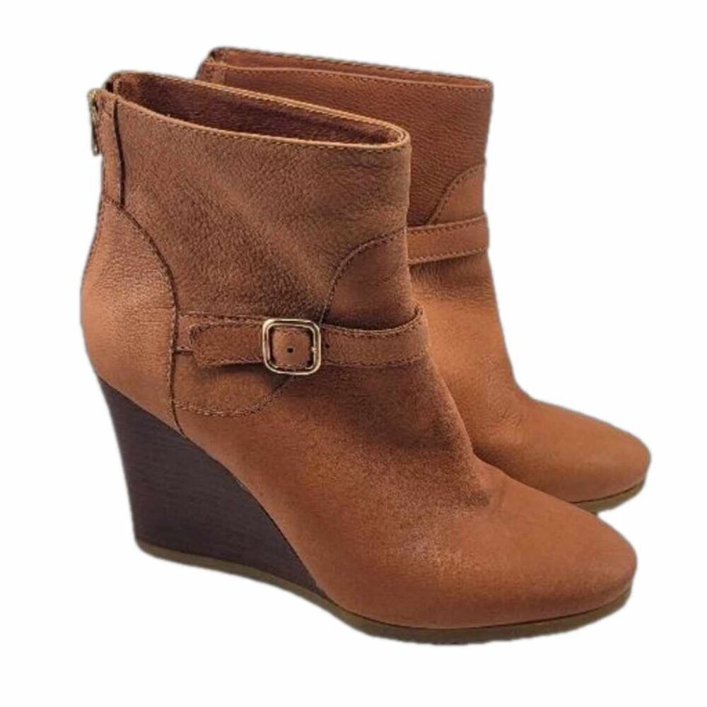 J. Crew beautiful camel colour leather wedge ankle boots. EUC